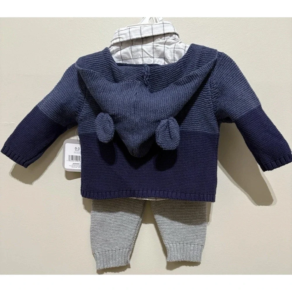 Infant Boy Rene Rofe Baby 3 Piece Set Size 0-3 Months. Cardigan W Little Lad NWT